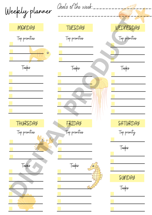 Weekly planner - yellow ocean